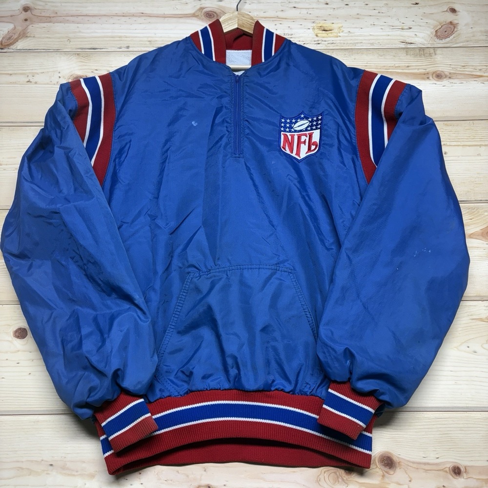 NFL Pullover Windbreaker Jacket 1/4 zip Jacket Size Large Vintage Blue Red pouch